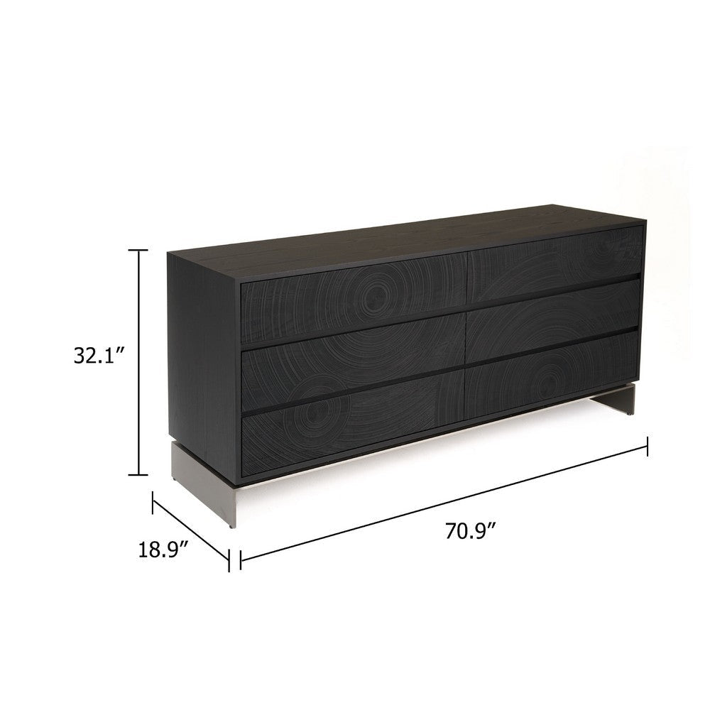 Niye Wide Dresser | 6 Drawers | Black Ash Veneer | Gray Metal Base BM338295