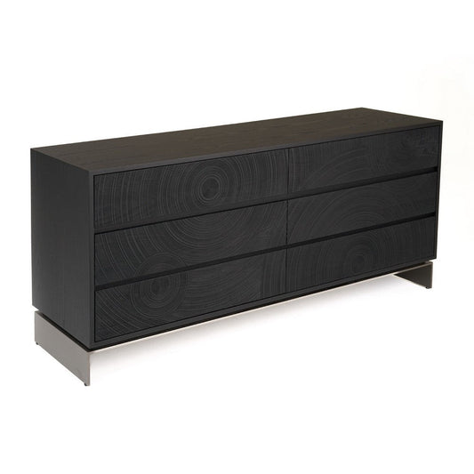 Niye Wide Dresser | 6 Drawers | Black Ash Veneer | Gray Metal Base