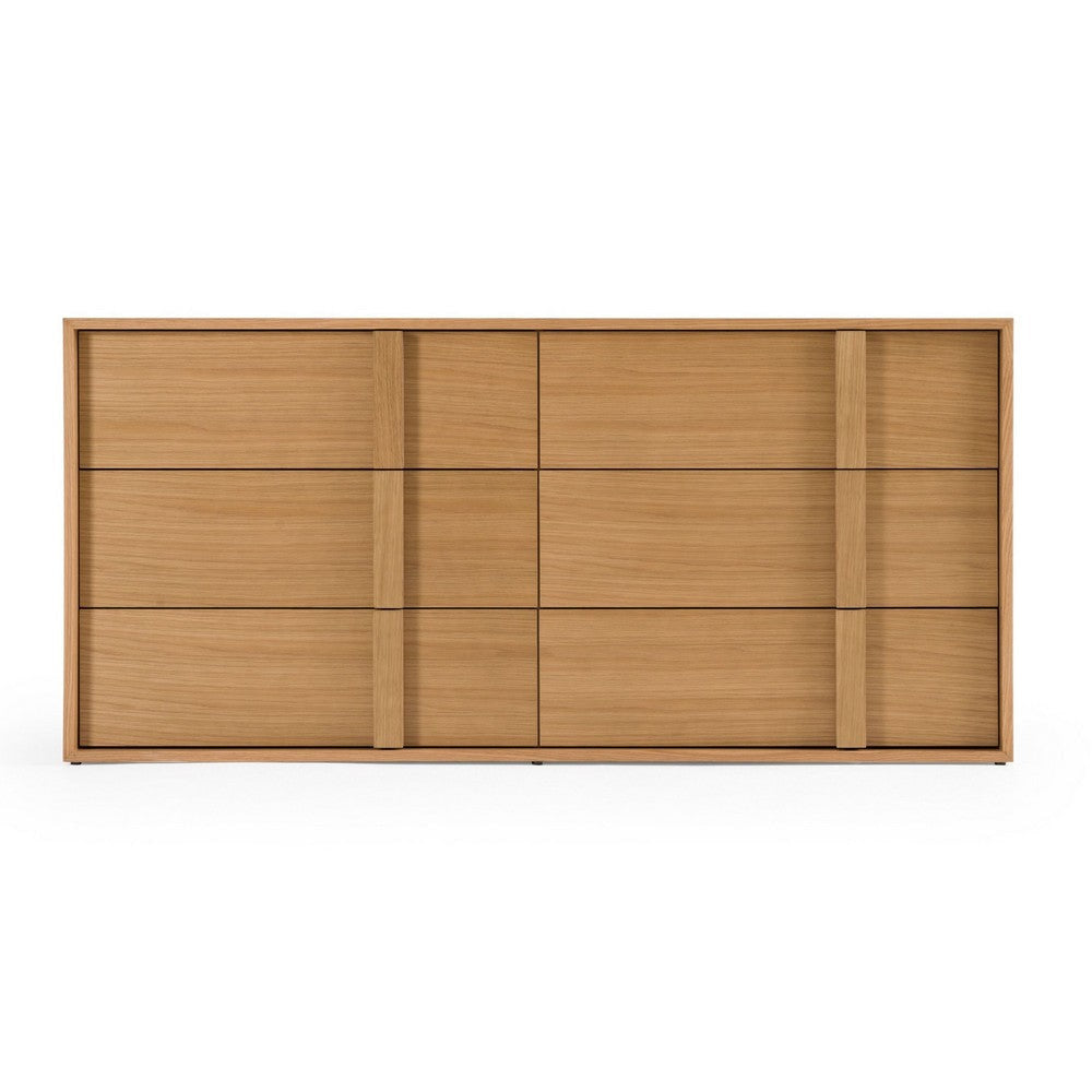 Lina 65’’ Wide Dresser | 6 Drawers | Natural Brown Oak Veneer Frame BM338297