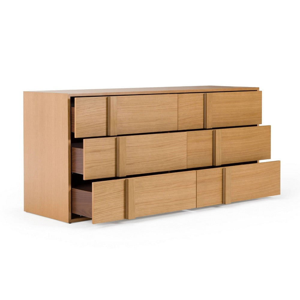 Lina 65’’ Wide Dresser | 6 Drawers | Natural Brown Oak Veneer Frame BM338297