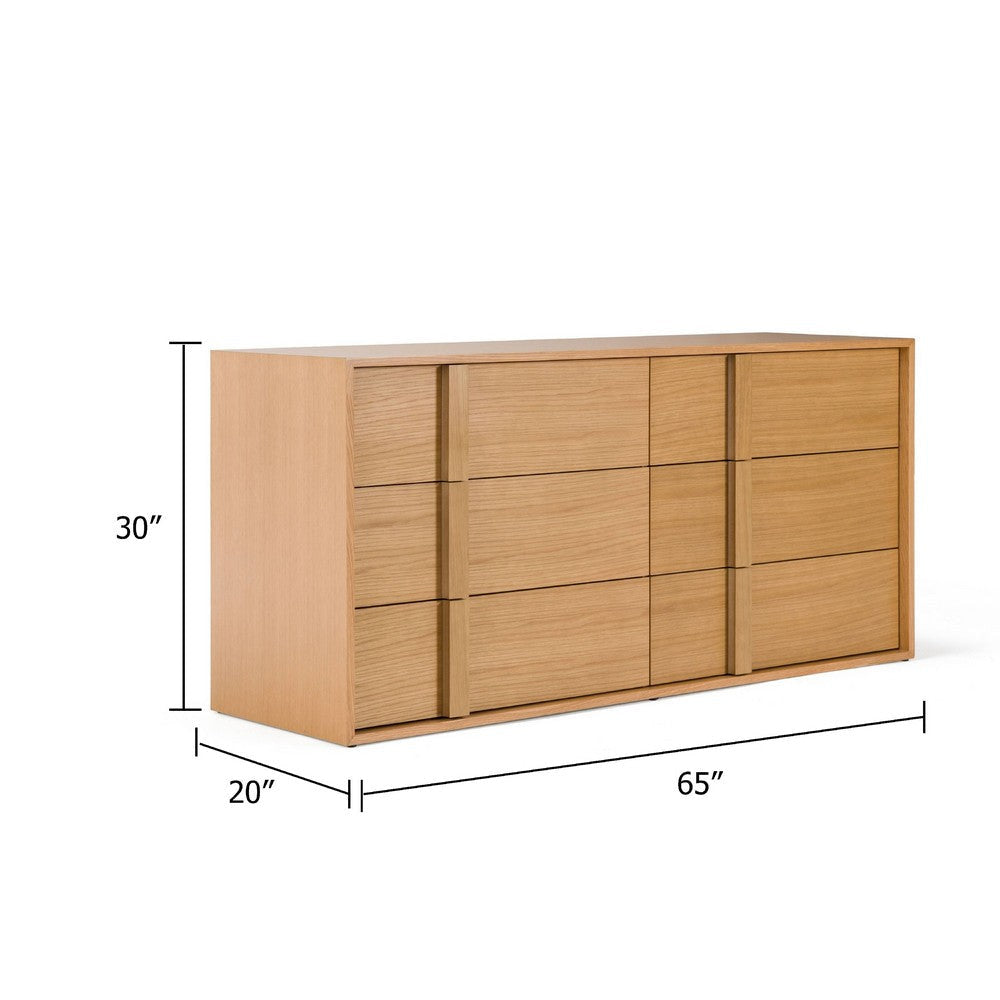 Lina 65’’ Wide Dresser | 6 Drawers | Natural Brown Oak Veneer Frame BM338297