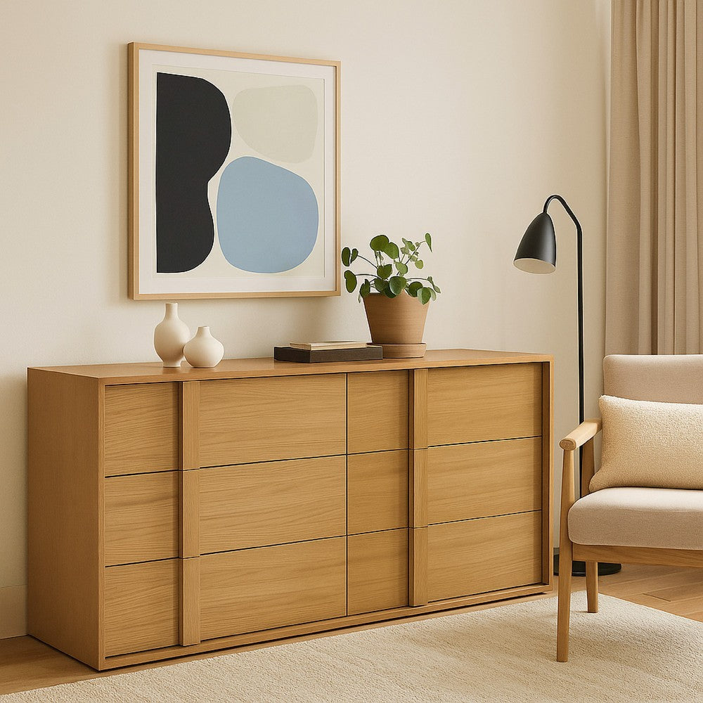 Lina 65" Wide Dresser | 6 Drawers | Natural Brown Oak Veneer Frame