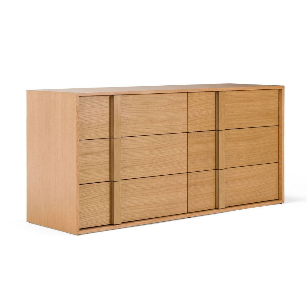 Lina 65" Wide Dresser | 6 Drawers | Natural Brown Oak Veneer Frame