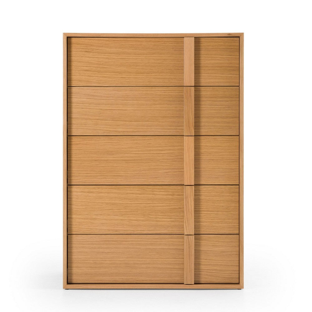 Lina Tall Dresser Chest | 5 Drawers | Natural Brown Oak Veneer BM338298