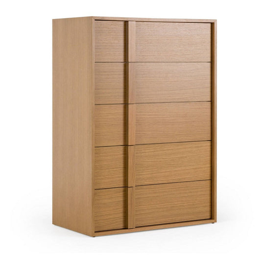 Lina Tall Dresser Chest | 5 Drawers | Natural Brown Oak Veneer