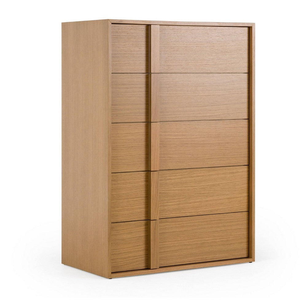 Lina Tall Dresser Chest | 5 Drawers | Natural Brown Oak Veneer