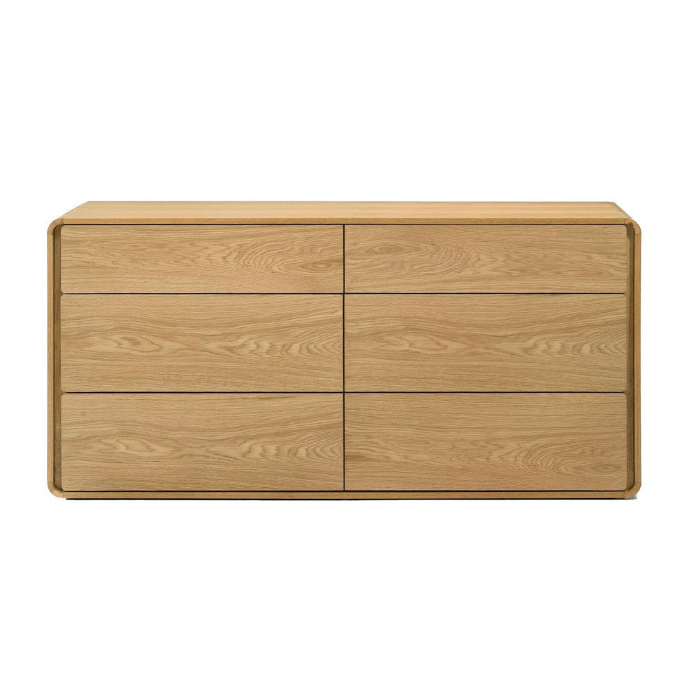 Aki 59’’ Wide Dresser | 6 Drawers | Natural Brown Rubberwood and Veneer BM338299