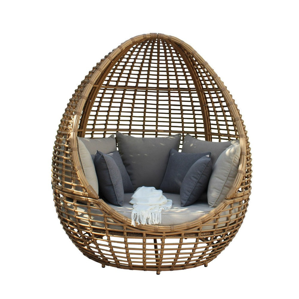 Jiye Outdoor Hanging Lounge Bed | Beige Wicker | Gray Fabric | 63’’ BM338300