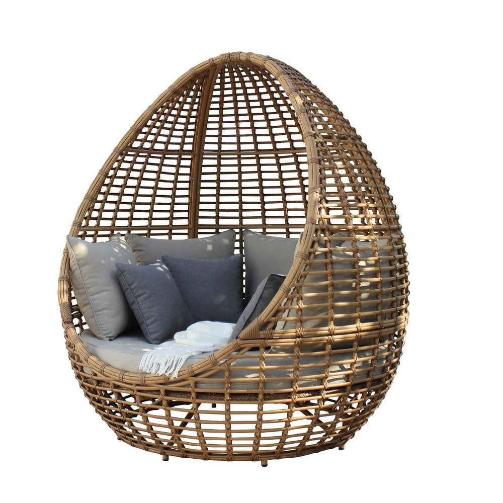 Jiye Outdoor Hanging Lounge Bed | Beige Wicker | Gray Fabric | 63’’ BM338300