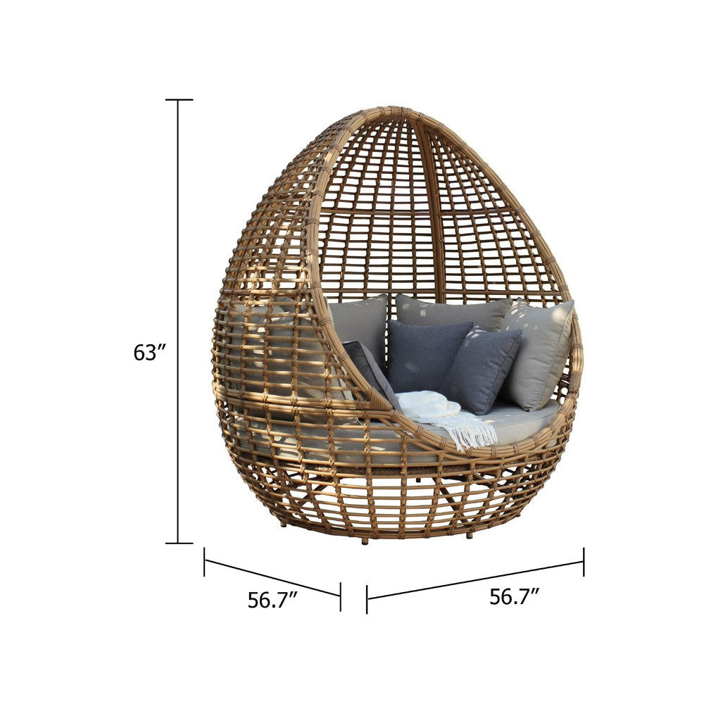 Jiye Outdoor Hanging Lounge Bed | Beige Wicker | Gray Fabric | 63’’ BM338300