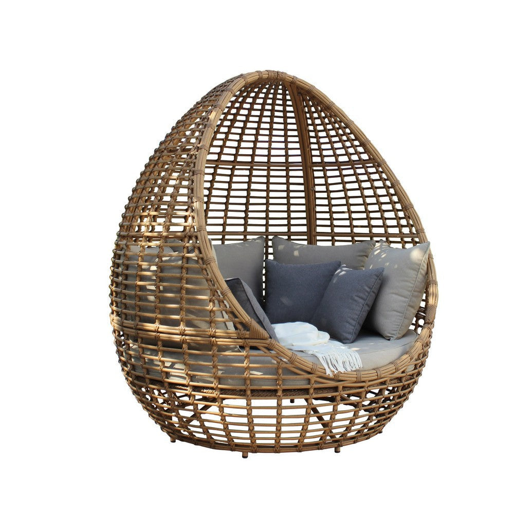 Jiye Outdoor Hanging Lounge Bed | Beige Wicker | Gray Fabric | 63"