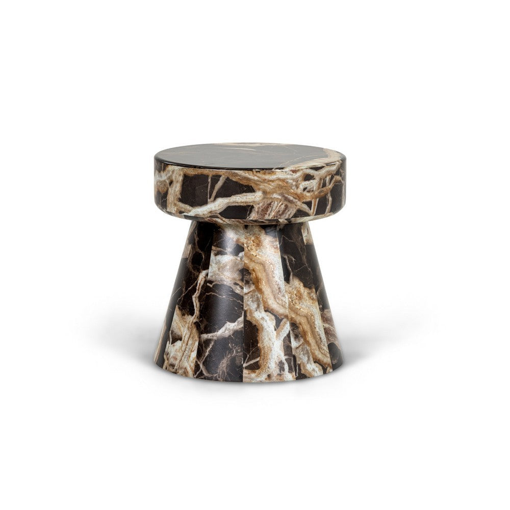 Cid Ria End Table Set of 2 | Brown-White Faux Marble | Pedestal Base BM338301