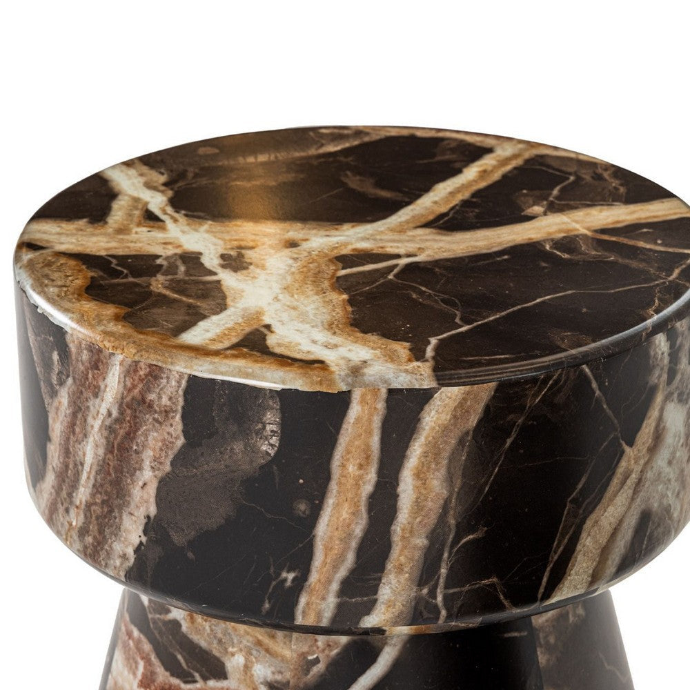 Cid Ria End Table Set of 2 | Brown-White Faux Marble | Pedestal Base BM338301