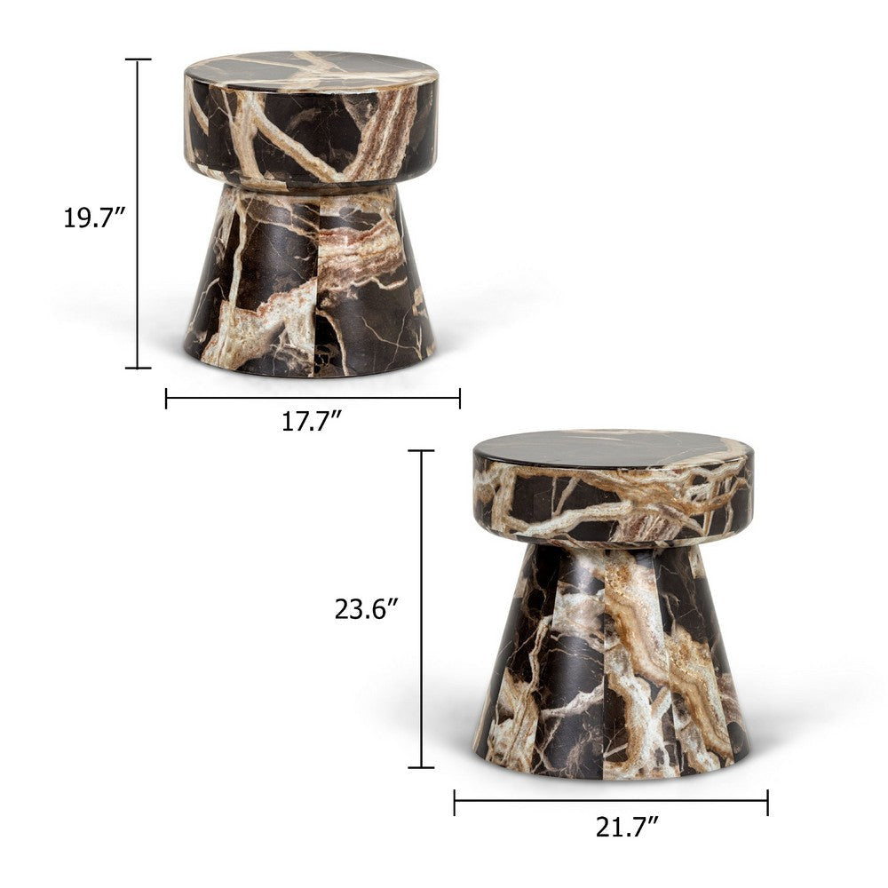 Cid Ria End Table Set of 2 | Brown-White Faux Marble | Pedestal Base BM338301