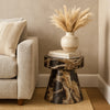 Cid Ria End Table Set of 2 | Brown-White Faux Marble | Pedestal Base
