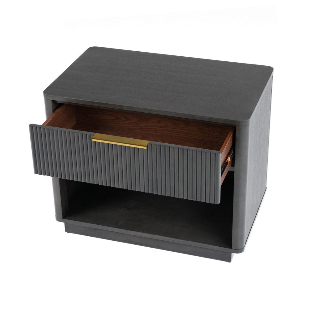 Noe Celia Nightstand | Retro Gray Rubberwood and Faux Wood | 32’’ BM338302