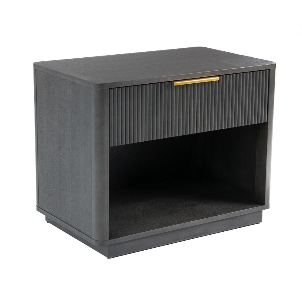 Noe Celia Nightstand | Retro Gray Rubberwood and Faux Wood | 32"