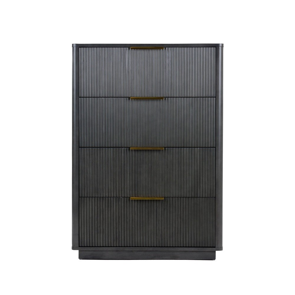 Noe Celia Tall Dresser Chest | 4 Drawers | Retro Luxe Gray Solid Wood BM338303
