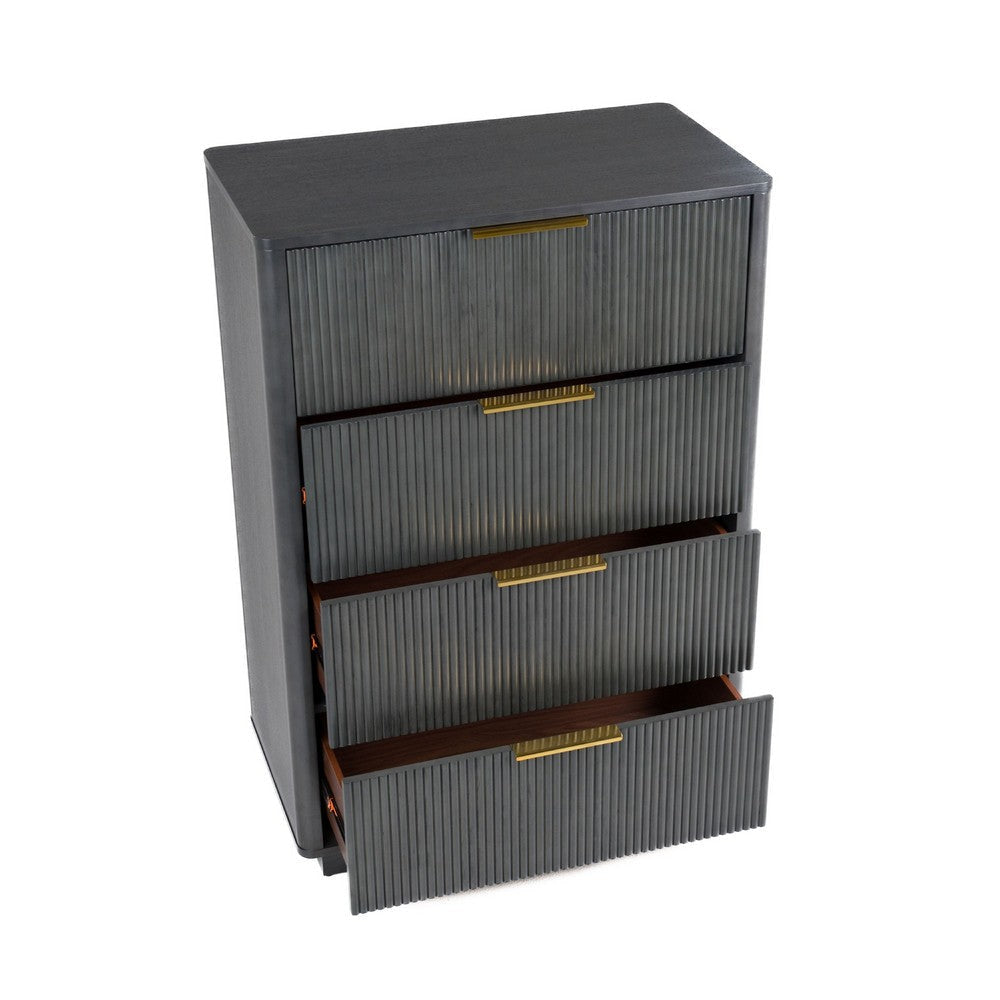 Noe Celia Tall Dresser Chest | 4 Drawers | Retro Luxe Gray Solid Wood BM338303