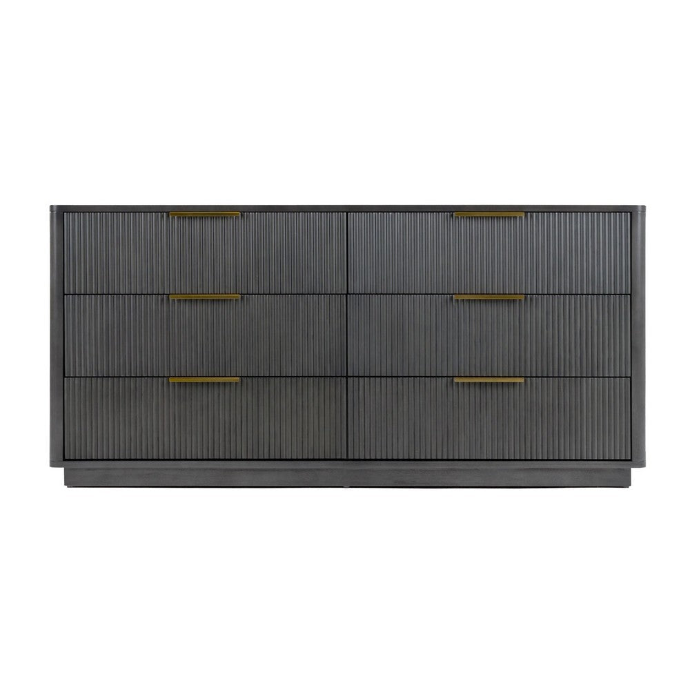 Noe Celia Wide Dresser | 6 Drawers Retro Luxe Gray Rubberwood BM338304