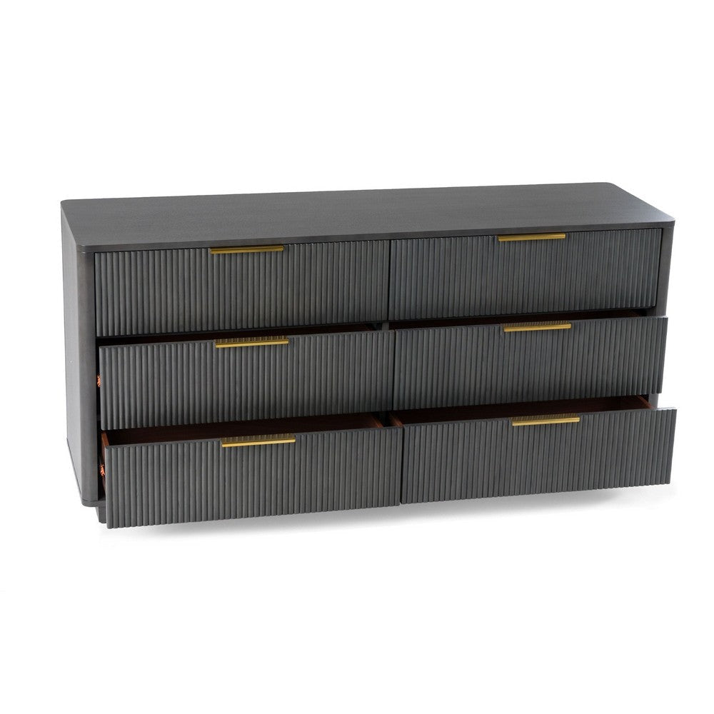 Noe Celia Wide Dresser | 6 Drawers Retro Luxe Gray Rubberwood BM338304