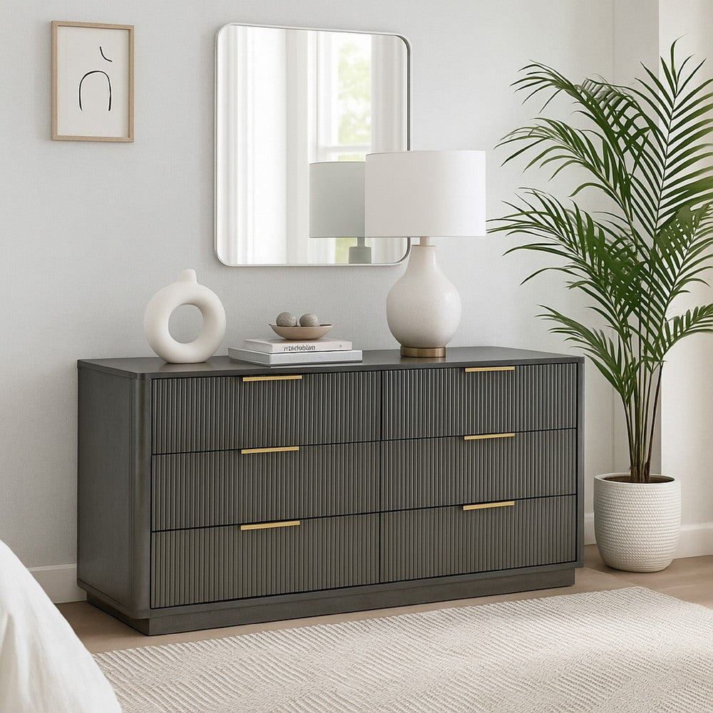 Noe Celia Wide Dresser | 6 Drawers Retro Luxe Gray Rubberwood