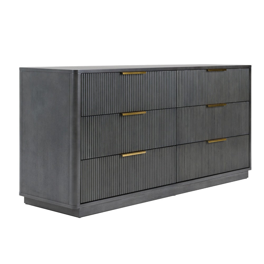 Noe Celia Wide Dresser | 6 Drawers Retro Luxe Gray Rubberwood