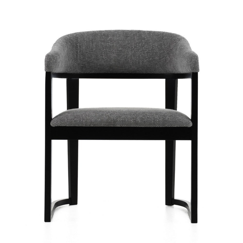 Cid Mary Dining Chair | Gray Fabric | Curved Black Solid Rubberwood Frame BM338306