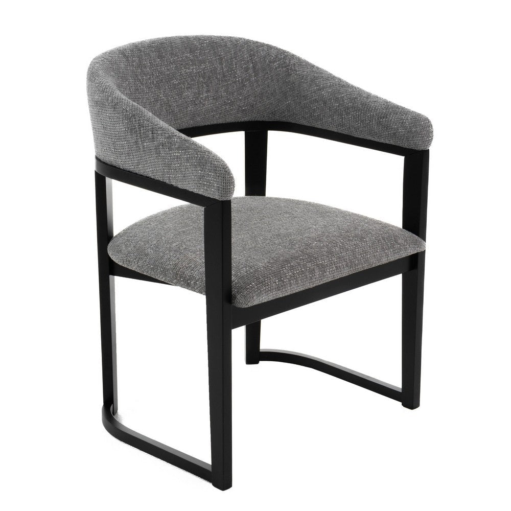 Cid Mary Dining Chair | Gray Fabric | Curved Black Solid Rubberwood Frame