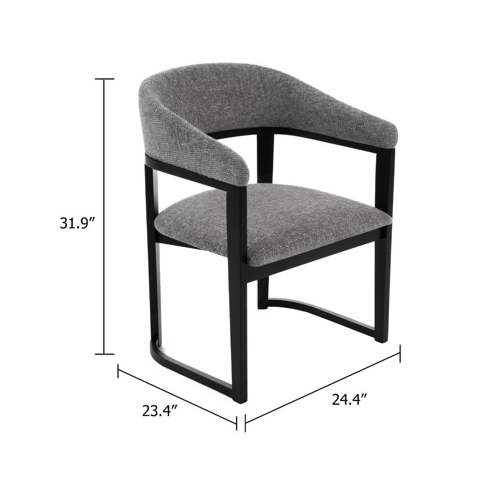 Cid Mary Dining Chair | Gray Fabric | Curved Black Solid Rubberwood Frame BM338306