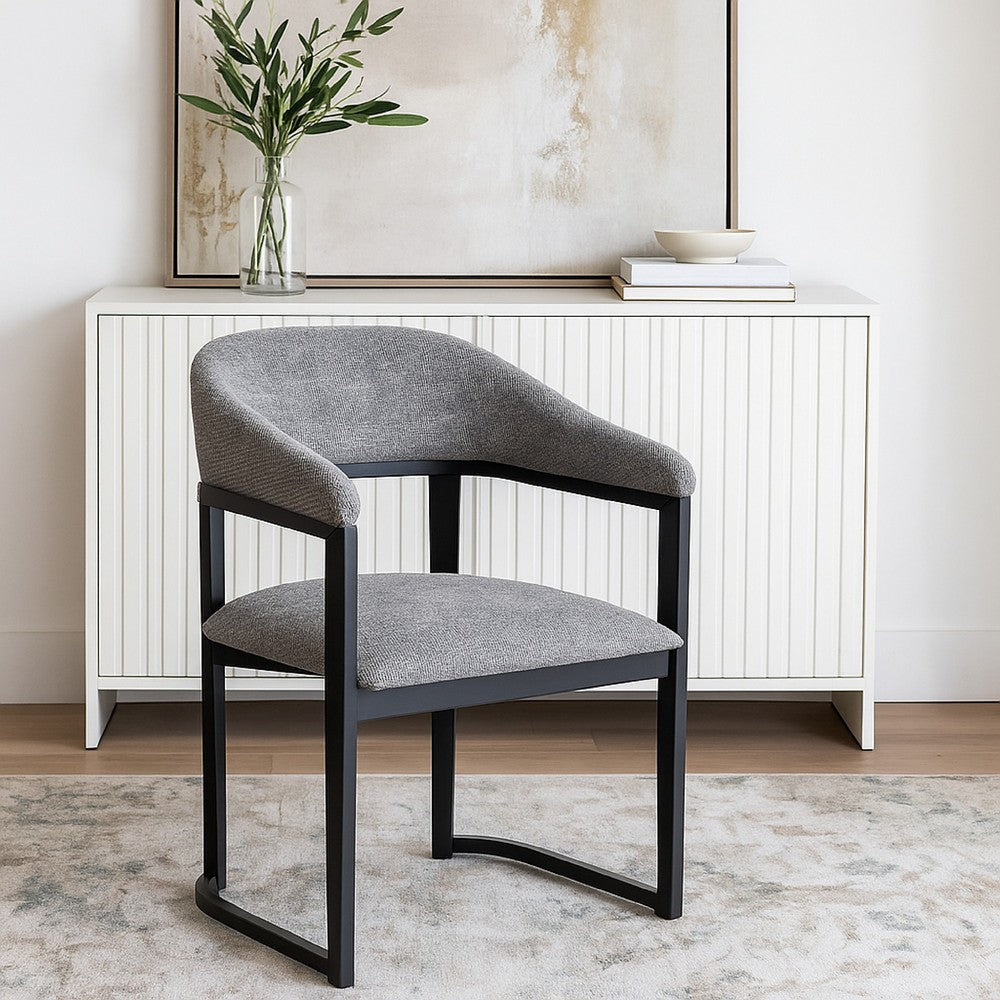 Buy Dining Chair, Gray Fabric, Curved Black Solid Rubberwood Frame ...