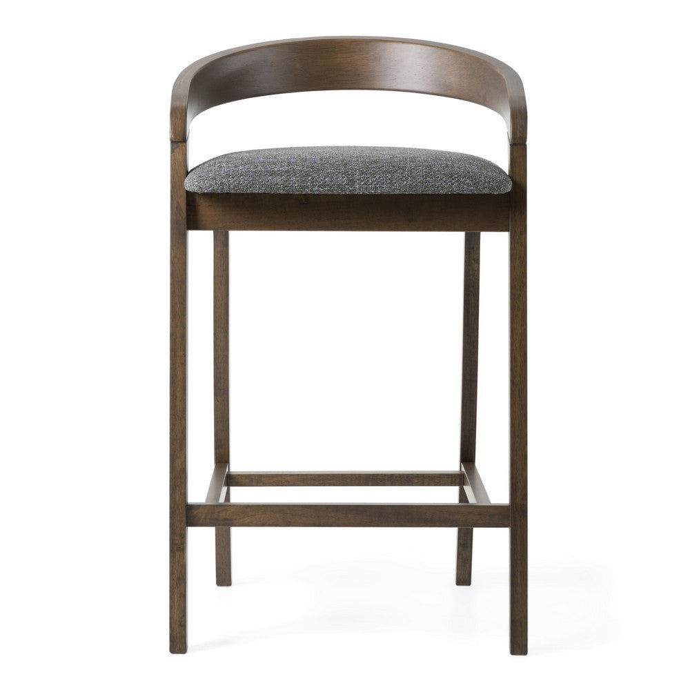 Cid Lenn Counter Stool Chair Set of 2 | Gray Fabric | Curved Brown Rubberwood