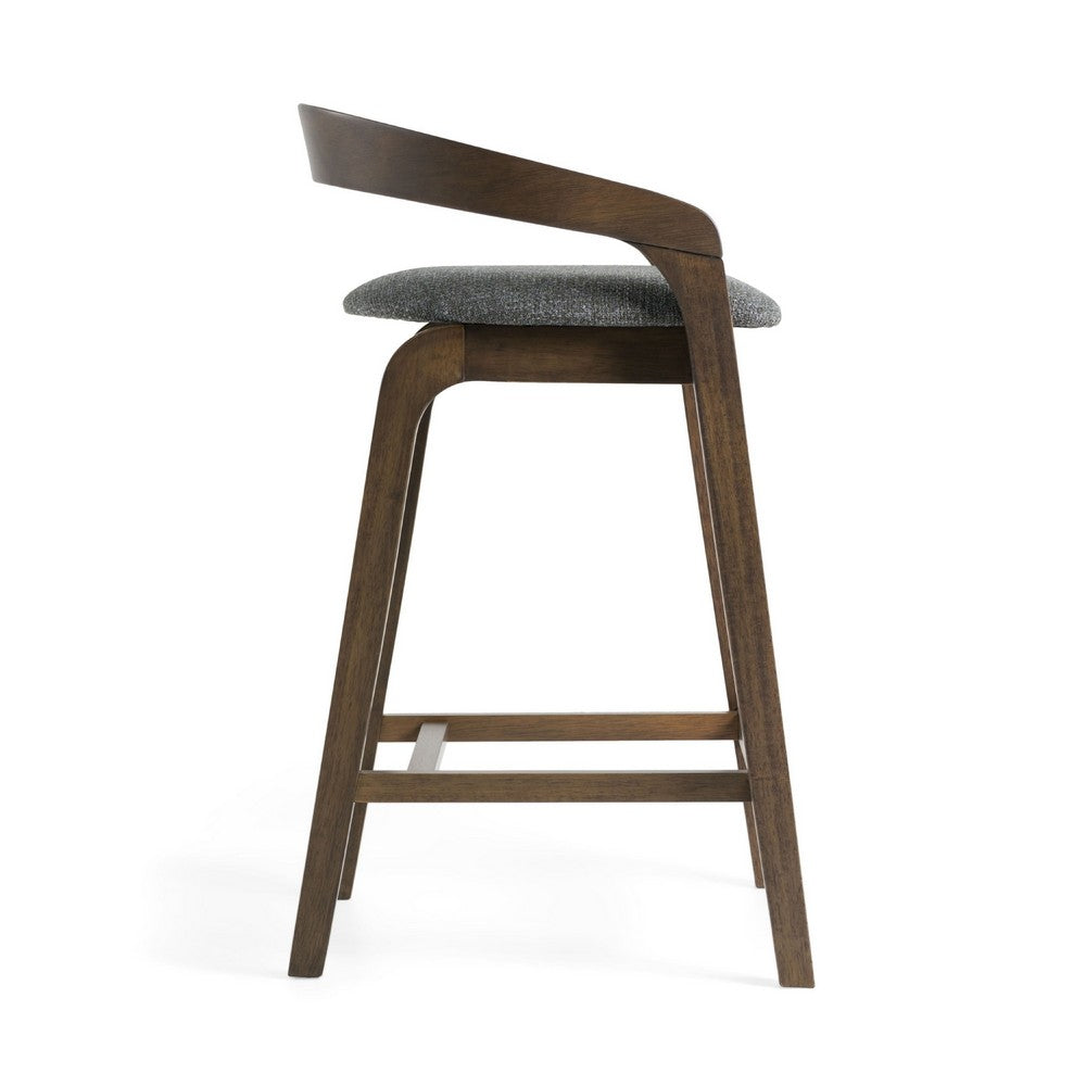 Cid Lenn Counter Stool Chair Set of 2 | Gray Fabric | Curved Brown Rubberwood