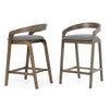 Cid Lenn Counter Stool Chair Set of 2 | Gray Fabric | Curved Brown Rubberwood