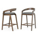 Cid Lenn Counter Stool Chair Set of 2 | Gray Fabric | Curved Brown Rubberwood