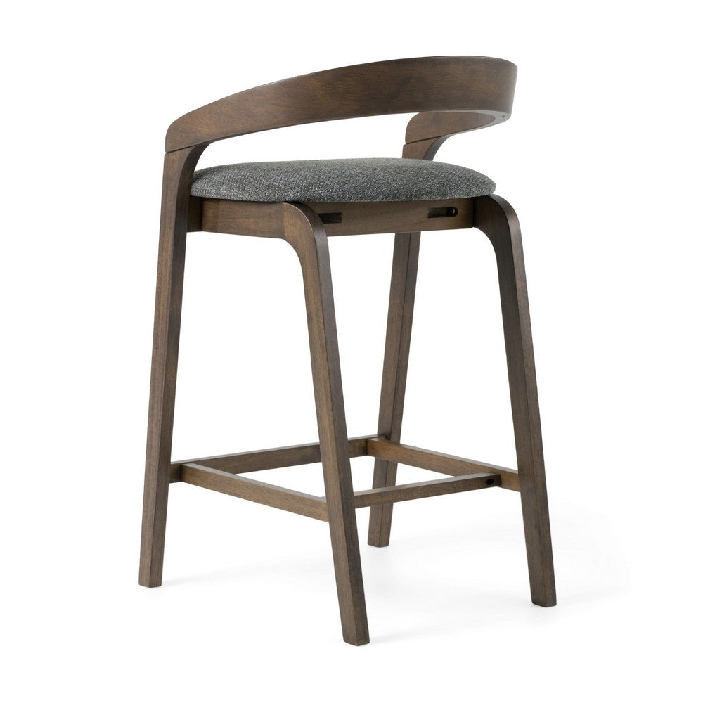 Cid Lenn Counter Stool Chair Set of 2 | Gray Fabric | Curved Brown Rubberwood