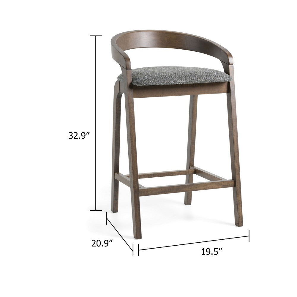 Cid Lenn Counter Stool Chair Set of 2 | Gray Fabric | Curved Brown Rubberwood