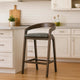 Cid Lenn Counter Stool Chair Set of 2 | Gray Fabric | Curved Brown Rubberwood