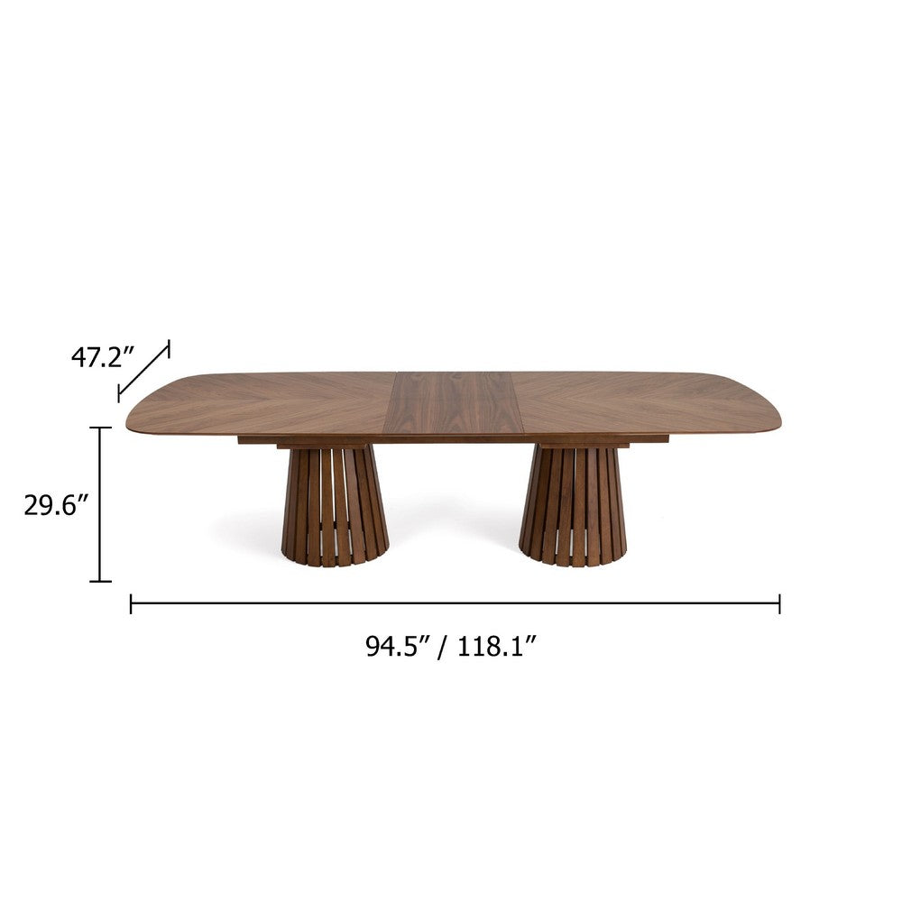 Cid Naj Dining Table | 95-118" Extendable Top | Walnut Brown Solid Wood