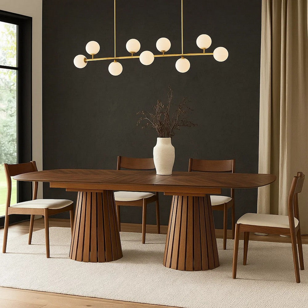 Cid Naj Dining Table | 95-118" Extendable Top | Walnut Brown Solid Wood