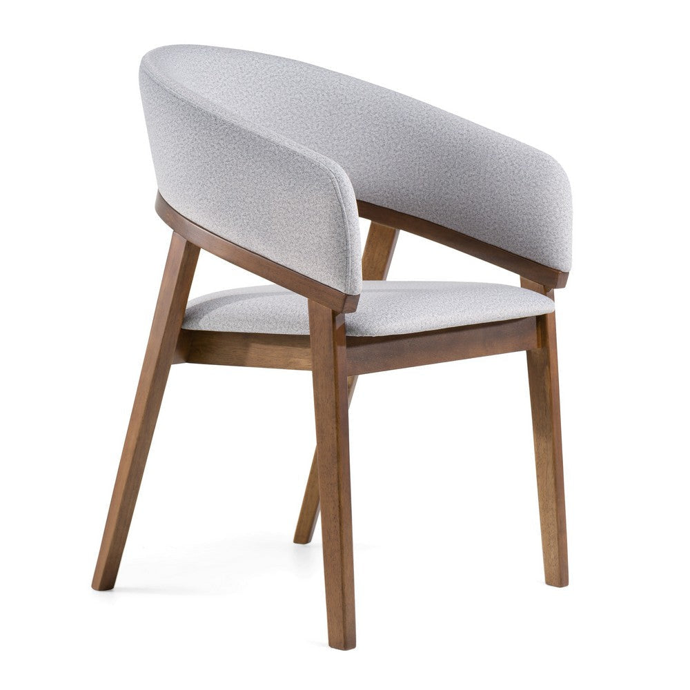 Cid Naj Dining Chair | Gray Fabric Cushions | Curved Walnut Brown Rubberwood