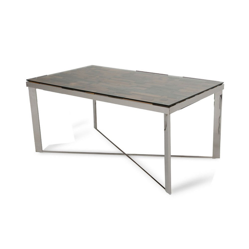 Cid Tiha Dining Table | Reclaimed Ship Wood and Glass Top | 64’’ Brown BM338313