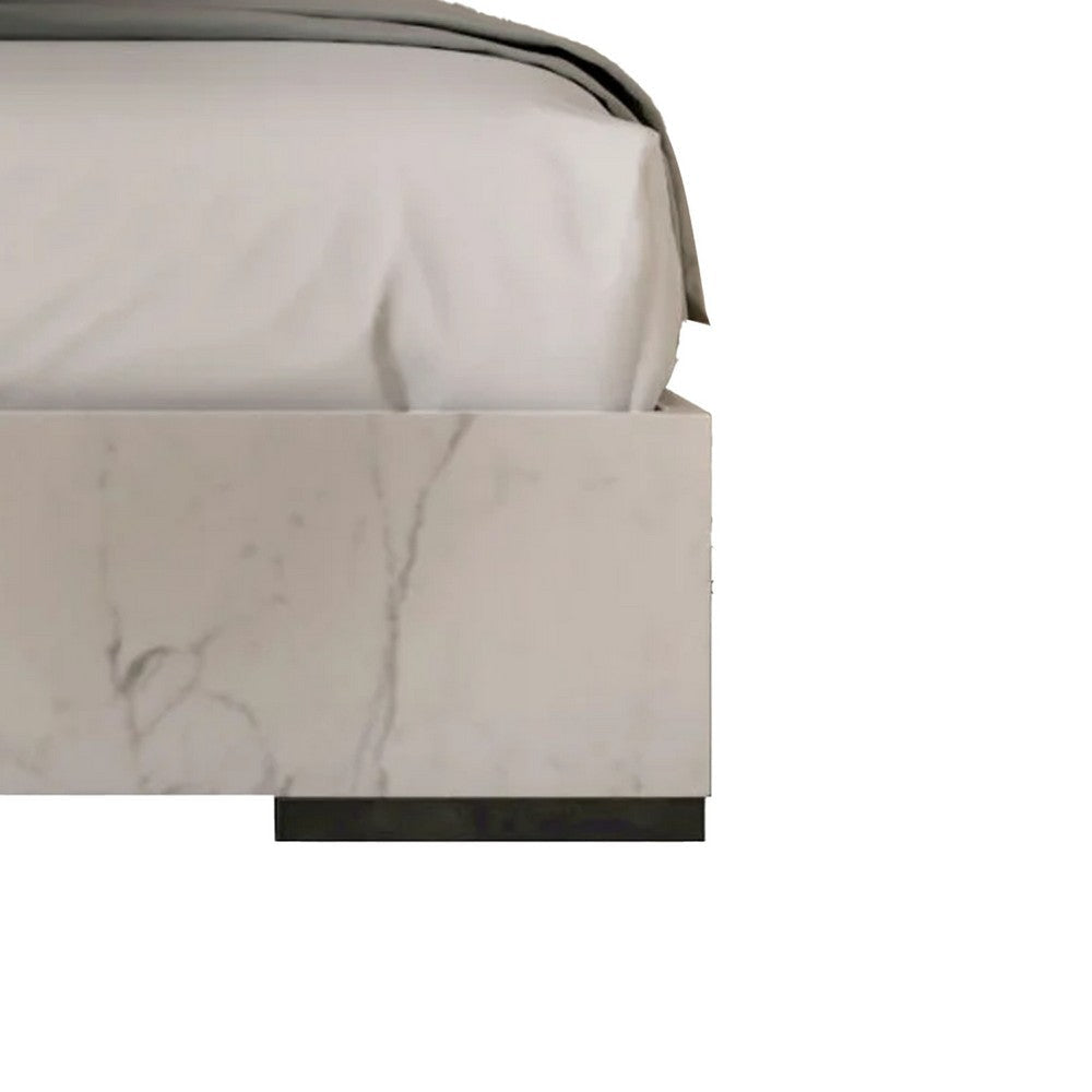 Noe 3pc Queen Size Bed Set | White Faux Marble Finish | Panel Design BM338314