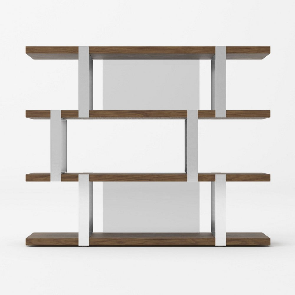 Cid Brow 4 Tier Bookshelf | 71’’ Stainless Steel w Glass Panel Back | Brown BM338315