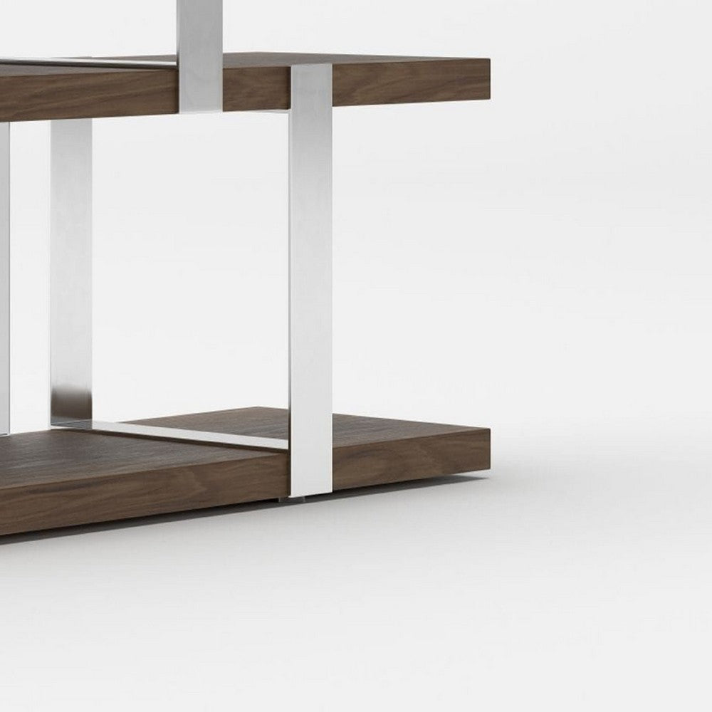 Cid Brow 4 Tier Bookshelf | 71’’ Stainless Steel w Glass Panel Back | Brown BM338315