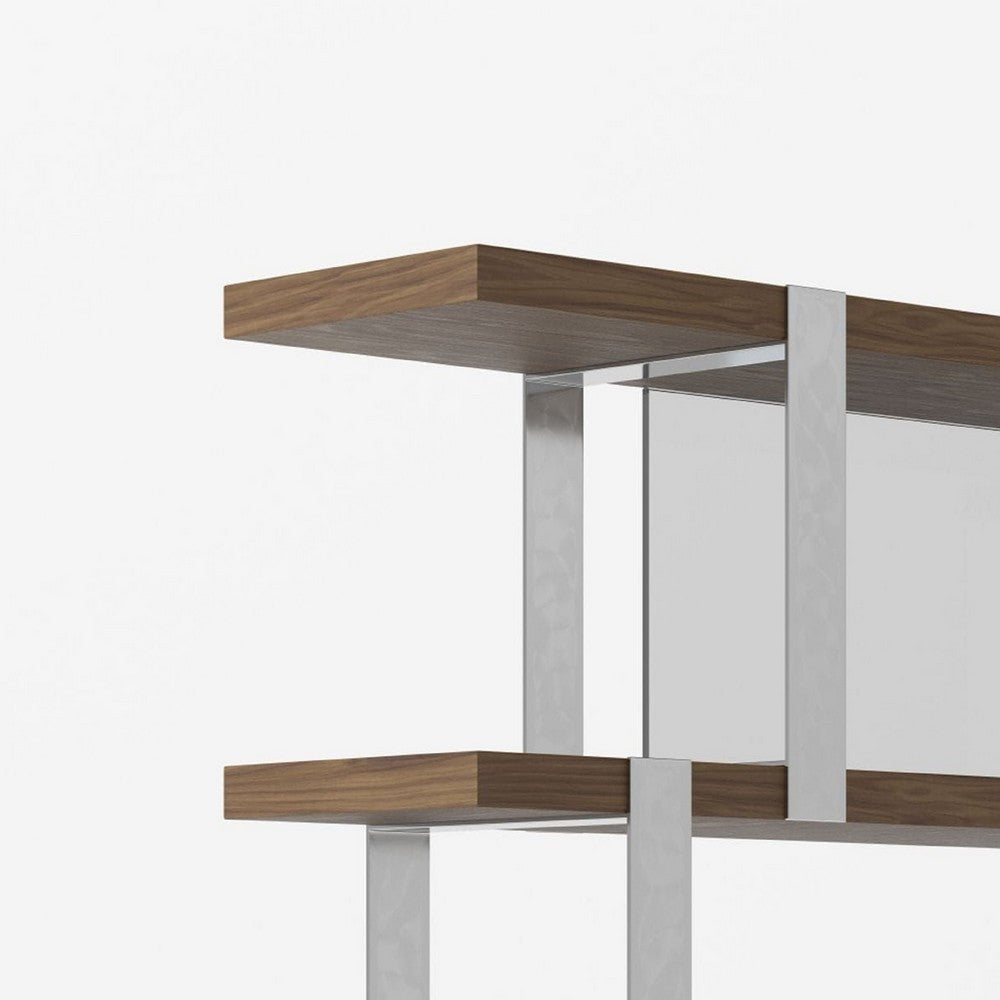 Cid Brow 4 Tier Bookshelf | 71’’ Stainless Steel w Glass Panel Back | Brown BM338315