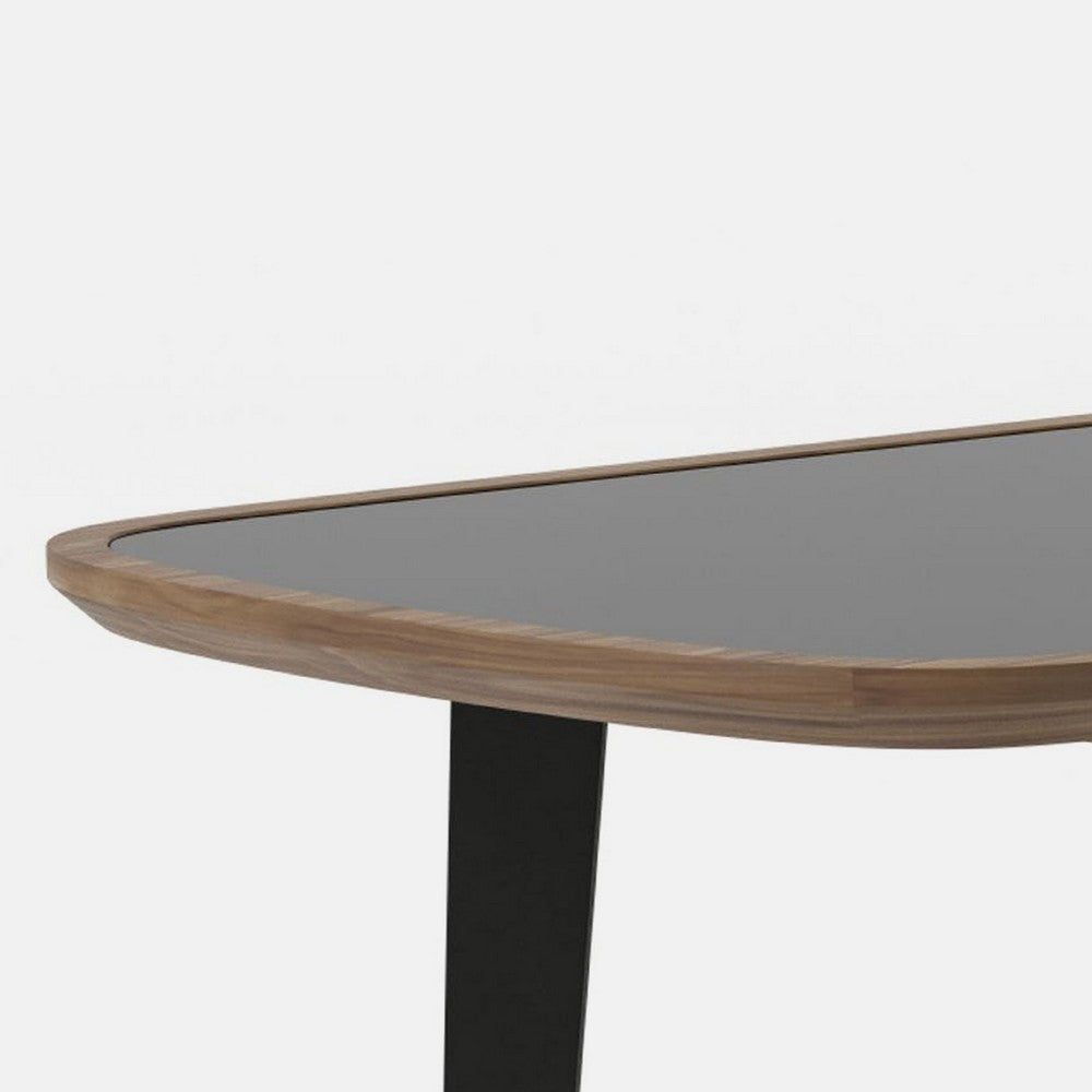 Writing Desk | 55’’ | Brown Veneer | Black Glass Insert Top | Steel Base BM338317