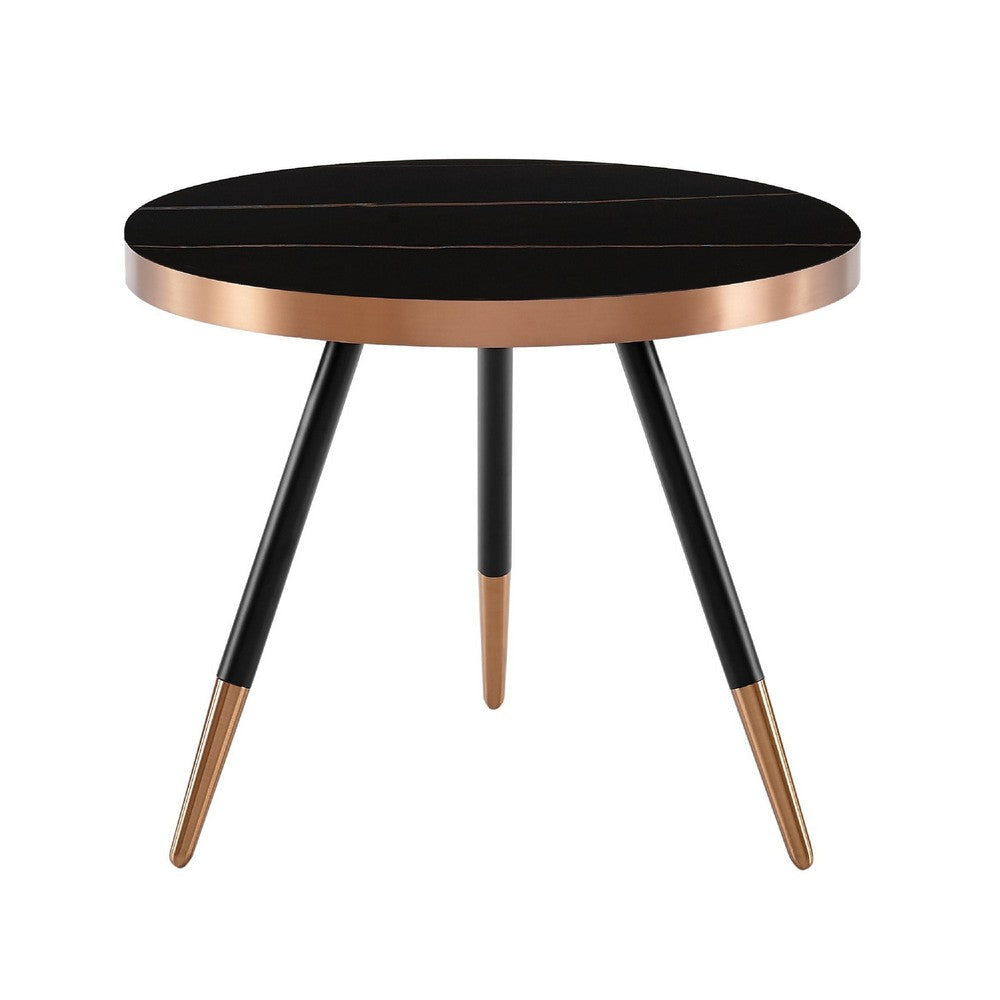 Cid Casu Coffee Table | 20’’ | Round Black Ceramic Top | Rose Gold Accents BM338318