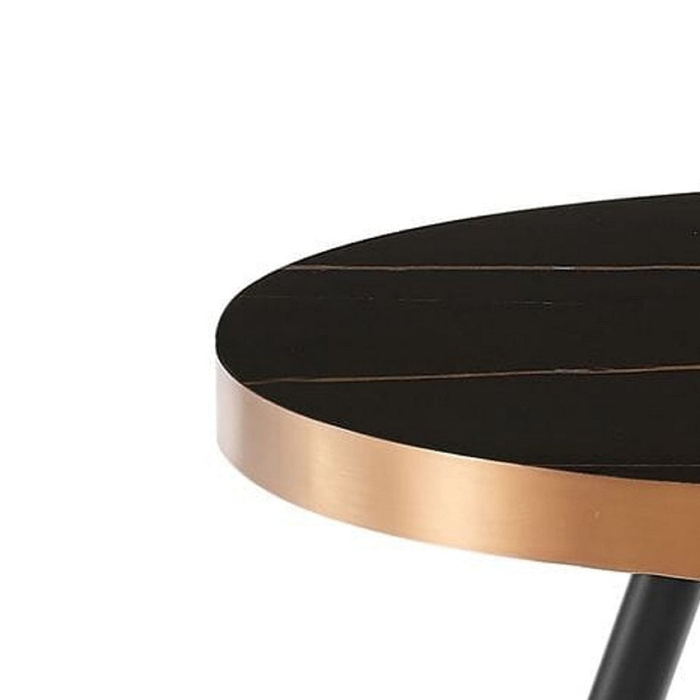 Cid Casu Coffee Table | 20’’ | Round Black Ceramic Top | Rose Gold Accents BM338318