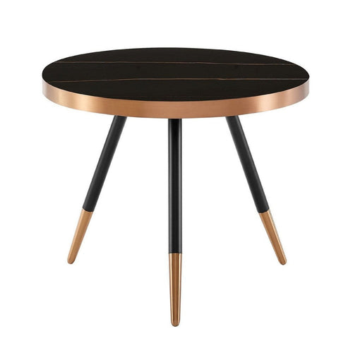 Cid Casu Coffee Table | 20" | Round Black Ceramic Top | Rose Gold Accents